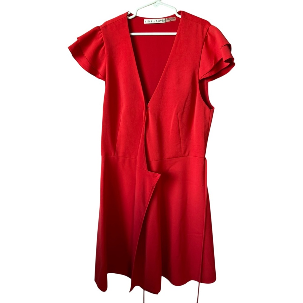 Alice + Olivia Doralee Flutter-Sleeve wrap dress Red Size